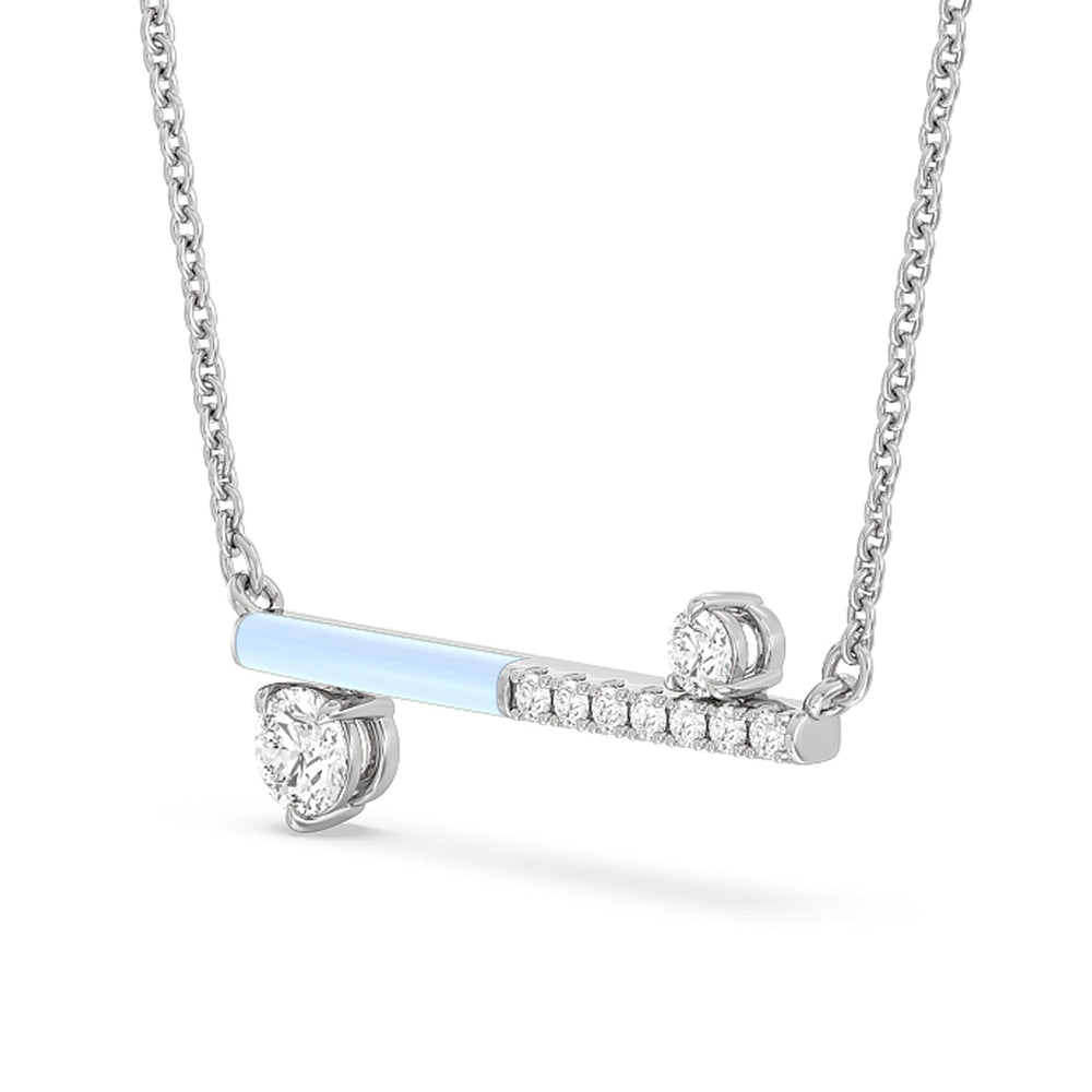 Diamond Accent Bar Necklace in Ceramic with Sterling Silver / Mist / 3/8 Cut Diamond in 14KT Sterling Silver / Mist / 3/8 view 2
