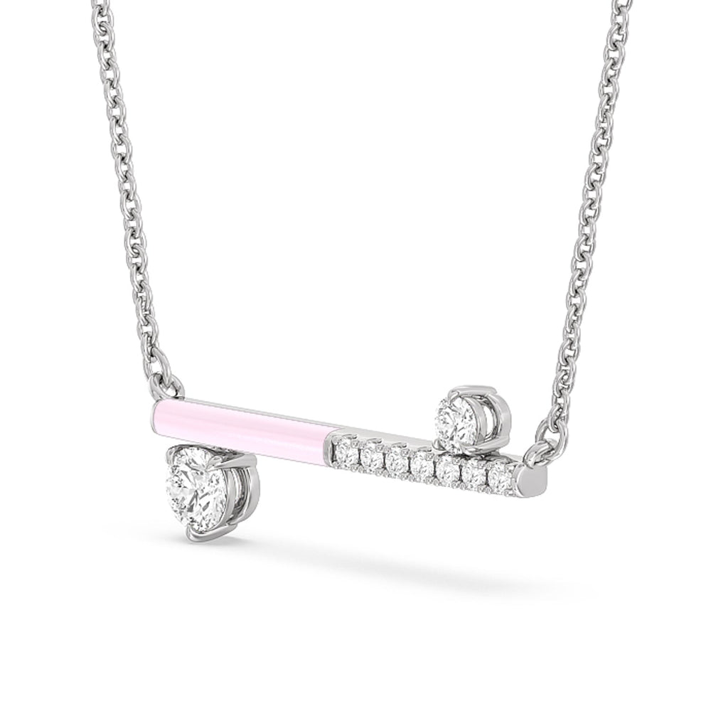 Diamond Accent Bar Necklace in Ceramic with Sterling Silver / Lavender Rose / 3/8 Cut Diamond in 14KT Sterling Silver / Lavender Rose / 3/8 view 2
