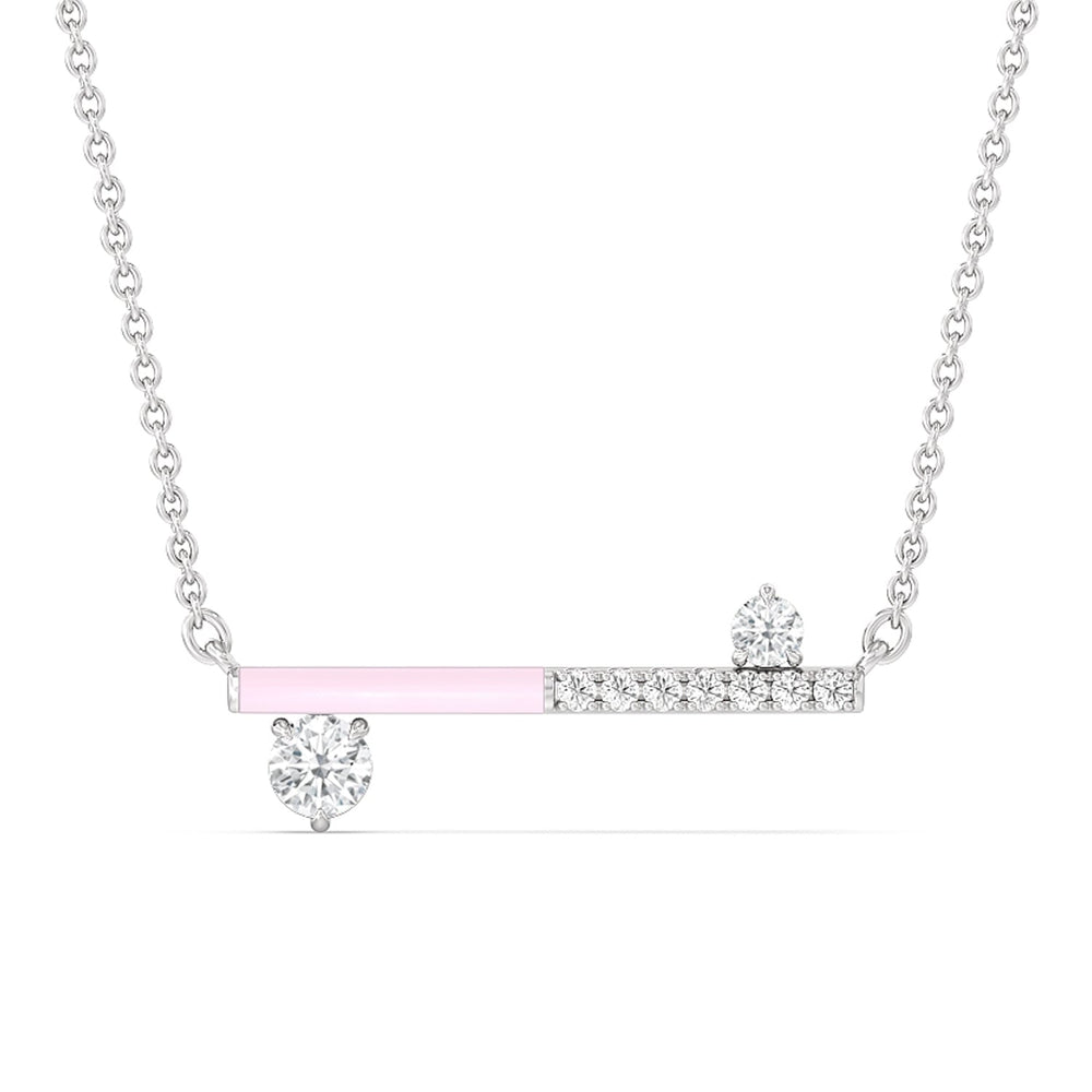 Diamond Accent Bar Necklace in Ceramic with Sterling Silver / Lavender Rose / 3/8 Cut Diamond in 14KT Sterling Silver / Lavender Rose / 3/8 view 1
