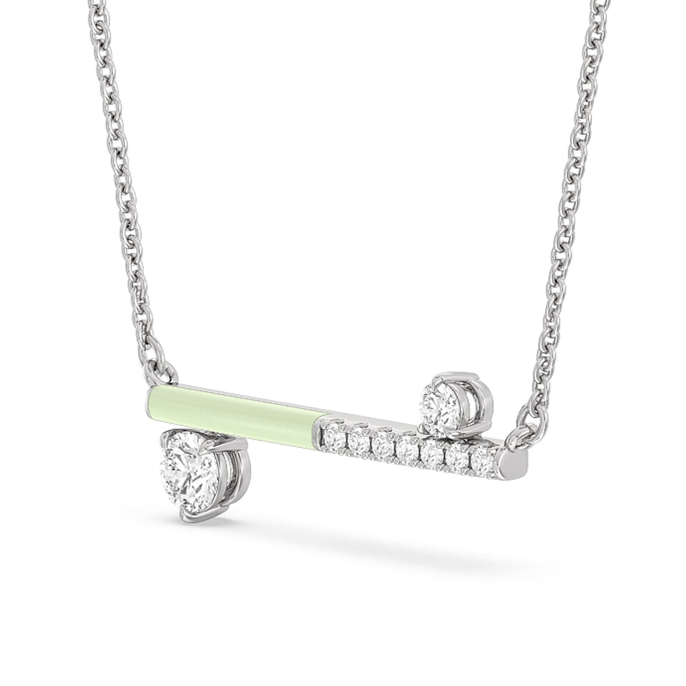 Diamond Accent Bar Necklace in Ceramic with Sterling Silver / Olive / 3/8 Cut Diamond in 14KT Sterling Silver / Olive / 3/8 view 2
