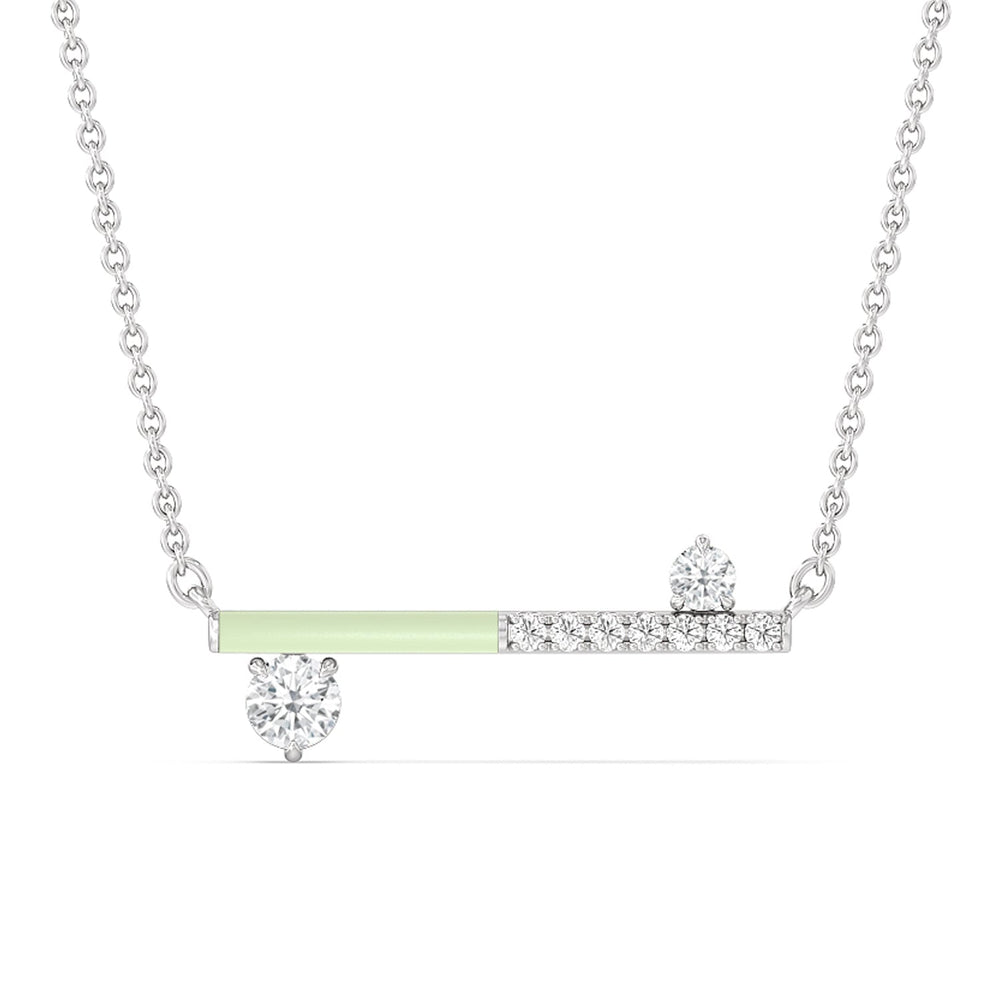 Diamond Accent Bar Necklace in Ceramic with Sterling Silver / Olive / 3/8 Cut Diamond in 14KT Sterling Silver / Olive / 3/8 view 1
