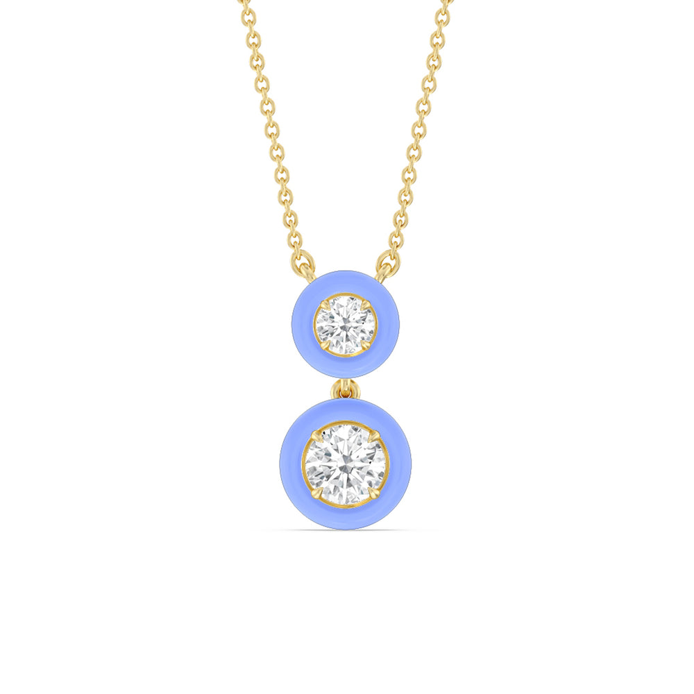 Double Diamond Drop Necklace in Ceramic with 14KT Yellow Gold / Sky / 1 1/2 Cut Diamond in 14KT Yellow Gold / Sky / 1 1/2 view 1

