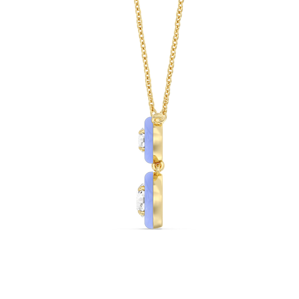 Double Diamond Drop Necklace in Ceramic with 14KT Yellow Gold / Sky / 1 1/2 Cut Diamond in 14KT Yellow Gold / Sky / 1 1/2 view 3
