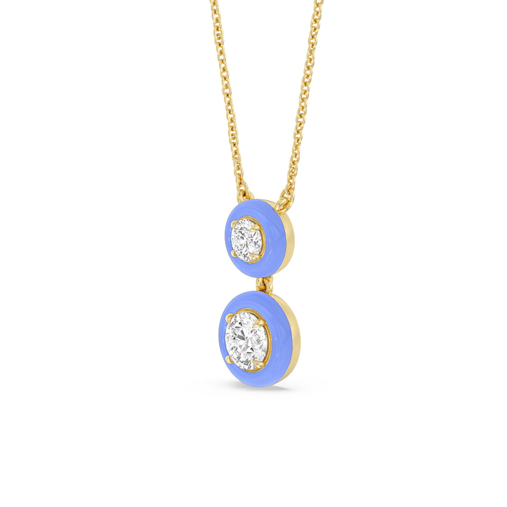 Double Diamond Drop Necklace in Ceramic with 14KT Yellow Gold / Sky / 1 1/2 Cut Diamond in 14KT Yellow Gold / Sky / 1 1/2 view 2
