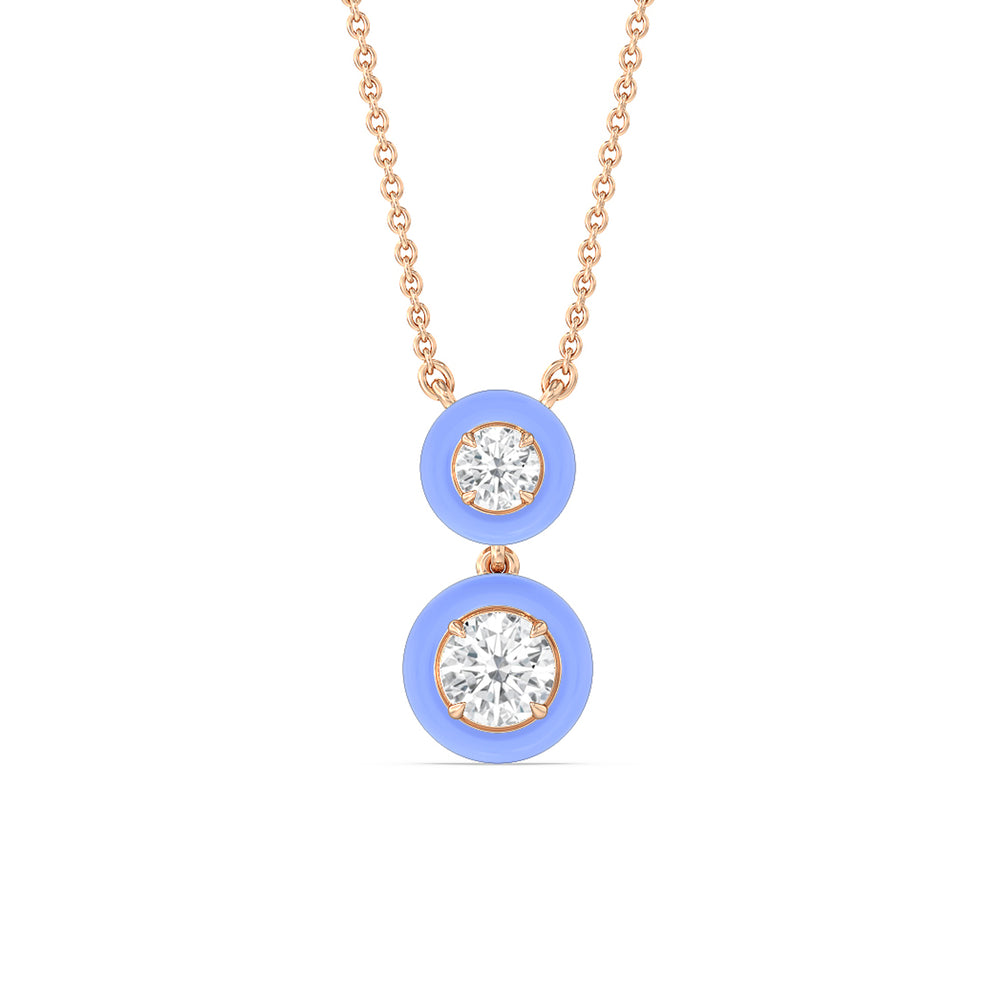 Double Diamond Drop Necklace in Ceramic with 14KT Rose Gold / Sky / 1 1/2 Cut Diamond in 14KT Rose Gold / Sky / 1 1/2 view 1
