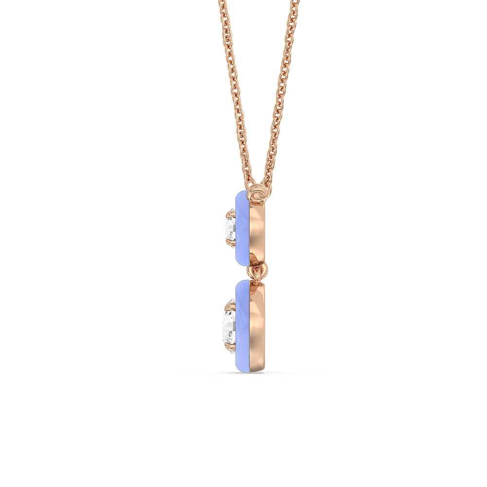 Double Diamond Drop Necklace in Ceramic with 14KT Rose Gold / Sky / 1 1/2 Cut Diamond in 14KT Rose Gold / Sky / 1 1/2 view 3
