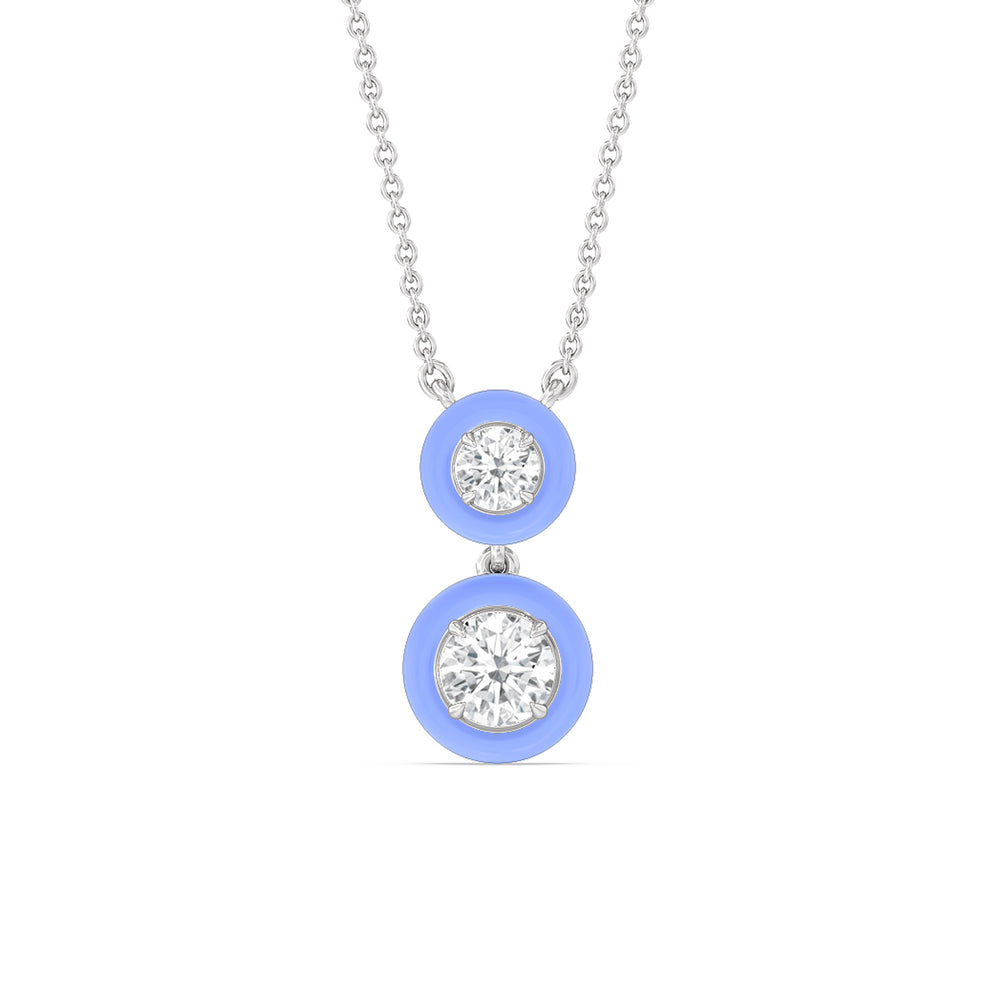 Double Diamond Drop Necklace in Ceramic with 14KT White Gold / Sky / 1 1/2 Cut Diamond in 14KT White Gold / Sky / 1 1/2 view 1
