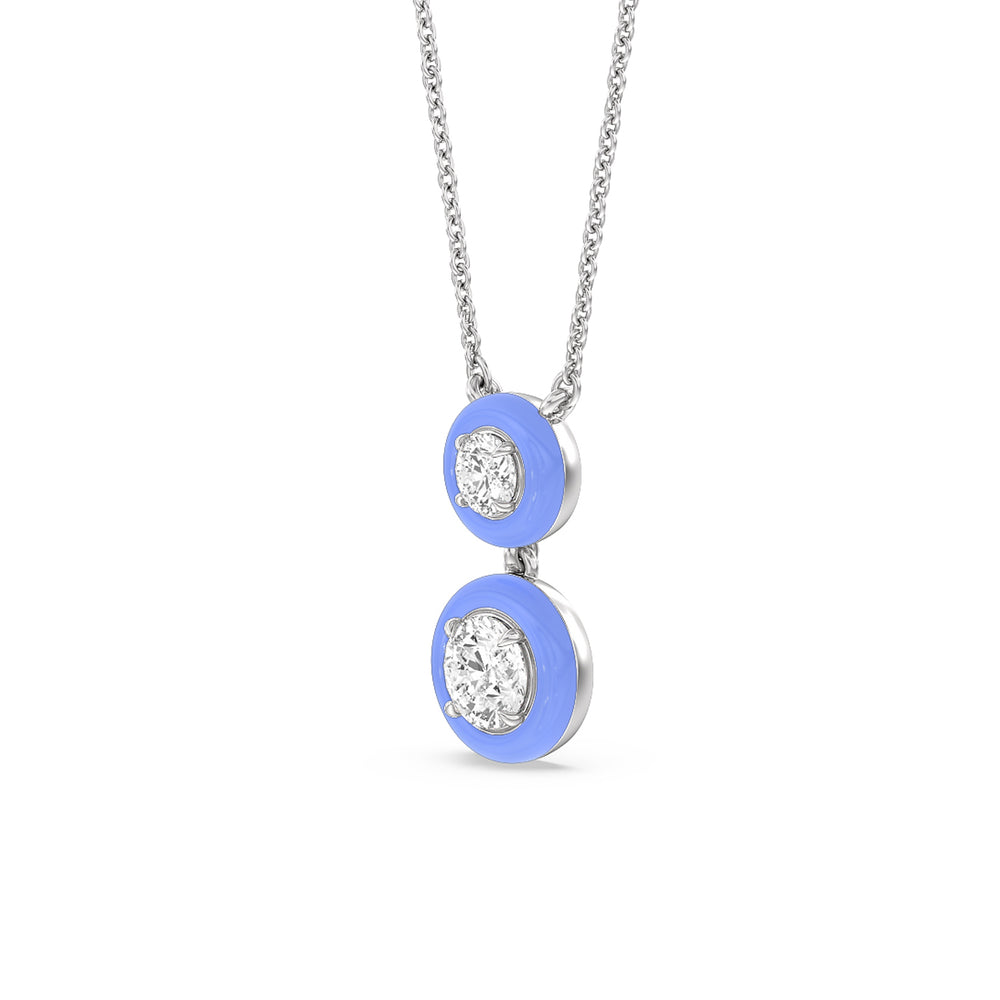 Double Diamond Drop Necklace in Ceramic with 14KT White Gold / Sky / 1 1/2 Cut Diamond in 14KT White Gold / Sky / 1 1/2 view 2
