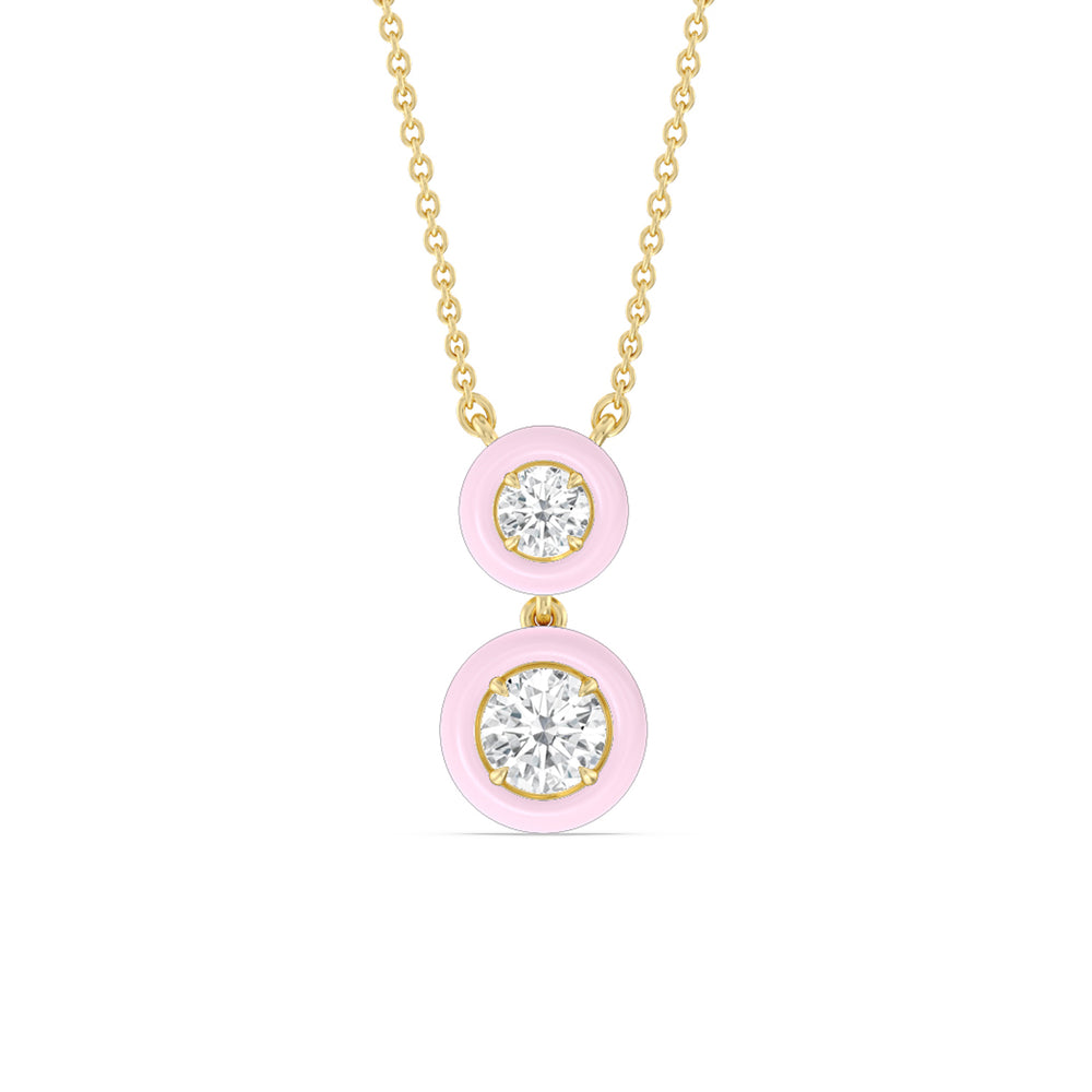 Double Diamond Drop Necklace in Ceramic with 14KT Yellow Gold / Lavender Rose / 1 1/2 Cut Diamond in 14KT Yellow Gold / Lavender Rose / 1 1/2 view 1
