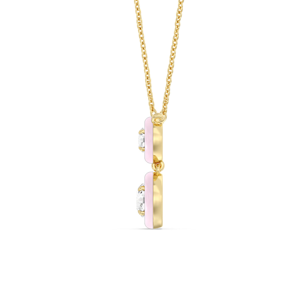 Double Diamond Drop Necklace in Ceramic with 14KT Yellow Gold / Lavender Rose / 1 1/2 Cut Diamond in 14KT Yellow Gold / Lavender Rose / 1 1/2 view 3
