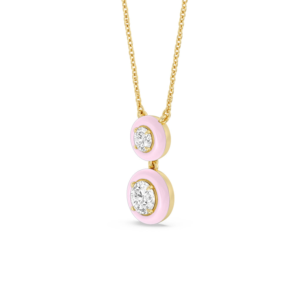Double Diamond Drop Necklace in Ceramic with 14KT Yellow Gold / Lavender Rose / 1 1/2 Cut Diamond in 14KT Yellow Gold / Lavender Rose / 1 1/2 view 2
