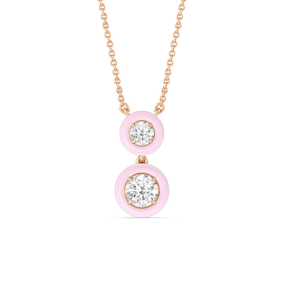 Double Diamond Drop Necklace in Ceramic with 14KT Rose Gold / Lavender Rose / 1 1/2 Cut Diamond in 14KT Rose Gold / Lavender Rose / 1 1/2 view 1
