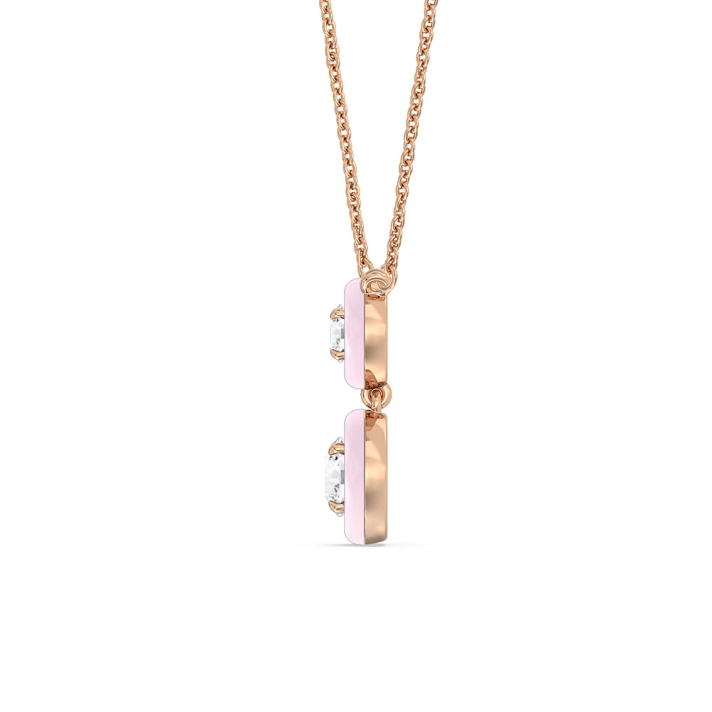 Double Diamond Drop Necklace in Ceramic with 14KT Rose Gold / Lavender Rose / 1 1/2 Cut Diamond in 14KT Rose Gold / Lavender Rose / 1 1/2 view 3
