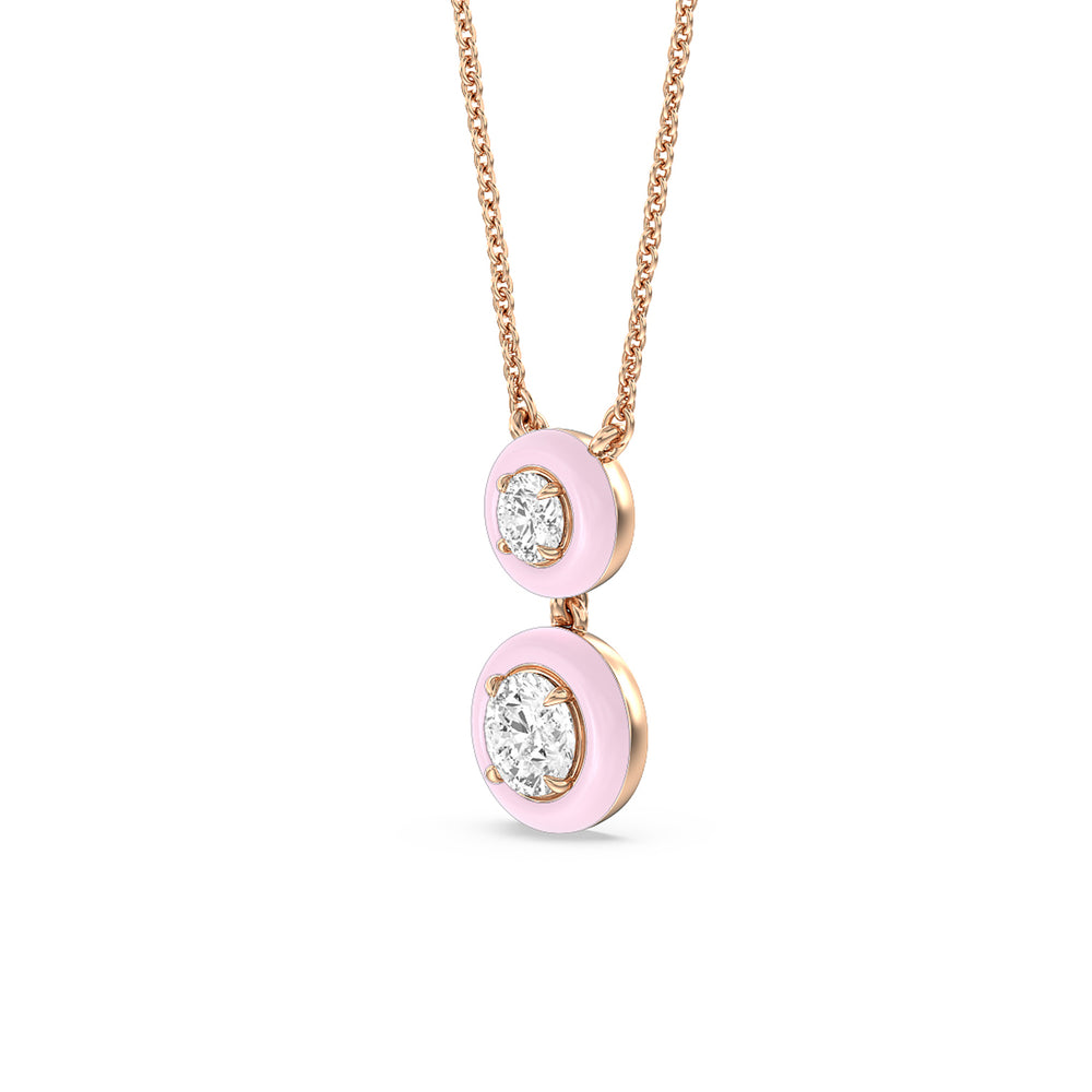 Double Diamond Drop Necklace in Ceramic with 14KT Rose Gold / Lavender Rose / 1 1/2 Cut Diamond in 14KT Rose Gold / Lavender Rose / 1 1/2 view 2

