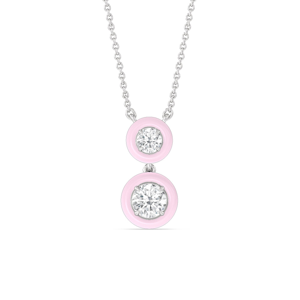 Double Diamond Drop Necklace in Ceramic with 14KT White Gold / Lavender Rose / 1 1/2 Cut Diamond in 14KT White Gold / Lavender Rose / 1 1/2 view 1
