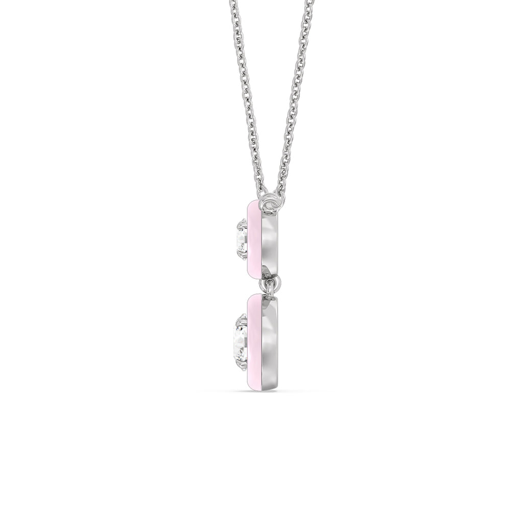 Double Diamond Drop Necklace in Ceramic with 14KT White Gold / Lavender Rose / 1 1/2 Cut Diamond in 14KT White Gold / Lavender Rose / 1 1/2 view 3
