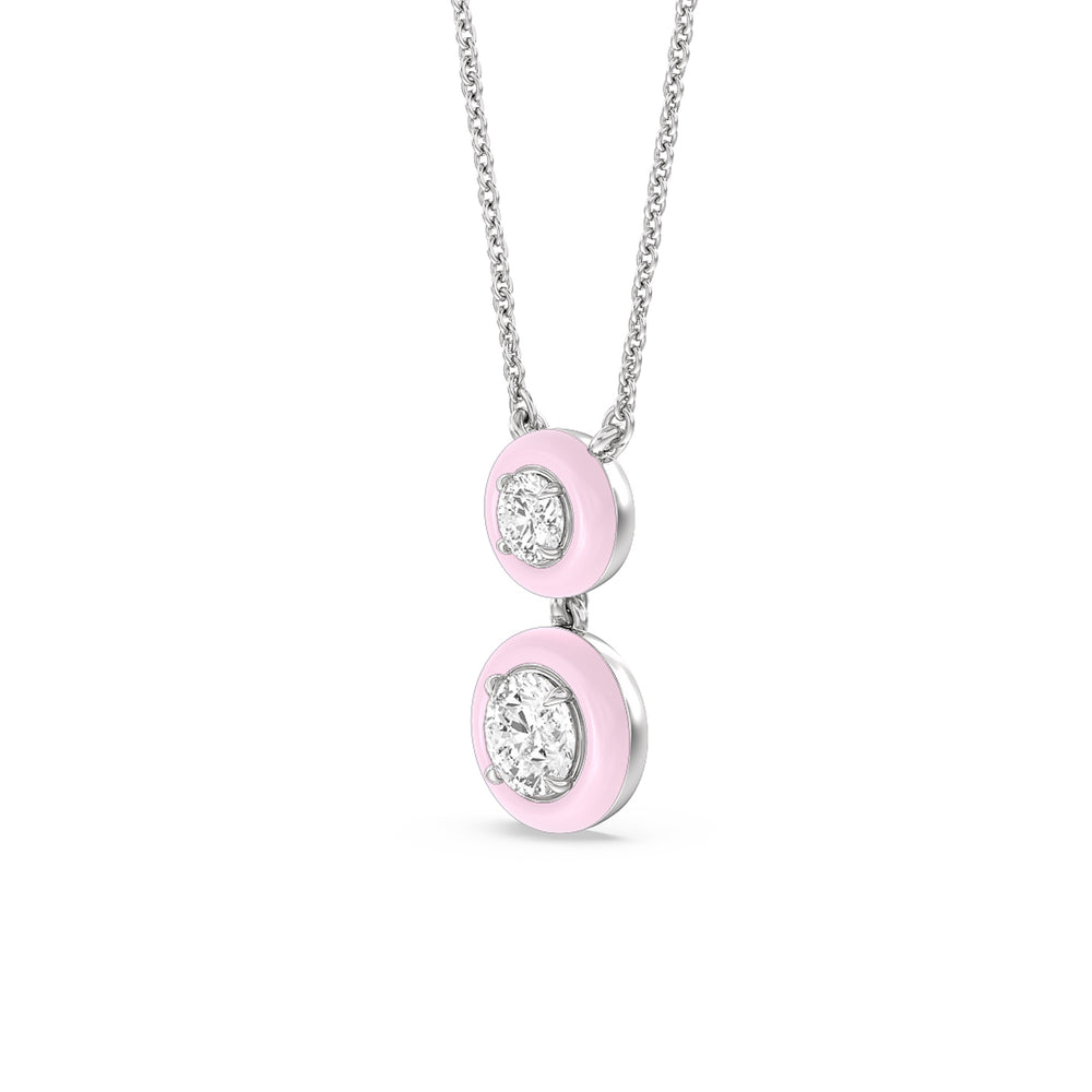 Double Diamond Drop Necklace in Ceramic with 14KT White Gold / Lavender Rose / 1 1/2 Cut Diamond in 14KT White Gold / Lavender Rose / 1 1/2 view 2
