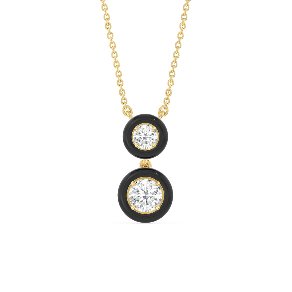 Double Diamond Drop Necklace in Ceramic with 14KT Yellow Gold / Midnight / 1 1/2 Cut Diamond in 14KT Yellow Gold / Midnight / 1 1/2 view 1
