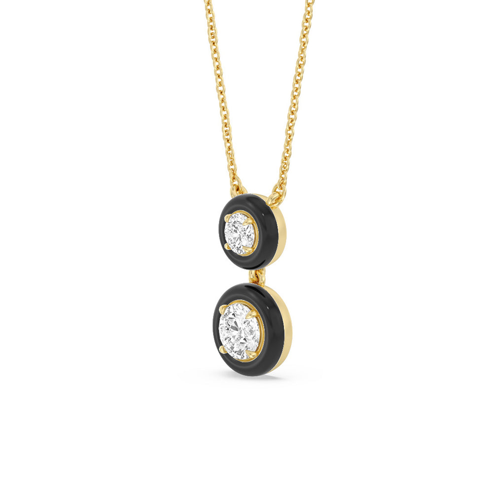 Double Diamond Drop Necklace in Ceramic with 14KT Yellow Gold / Midnight / 1 1/2 Cut Diamond in 14KT Yellow Gold / Midnight / 1 1/2 view 2
