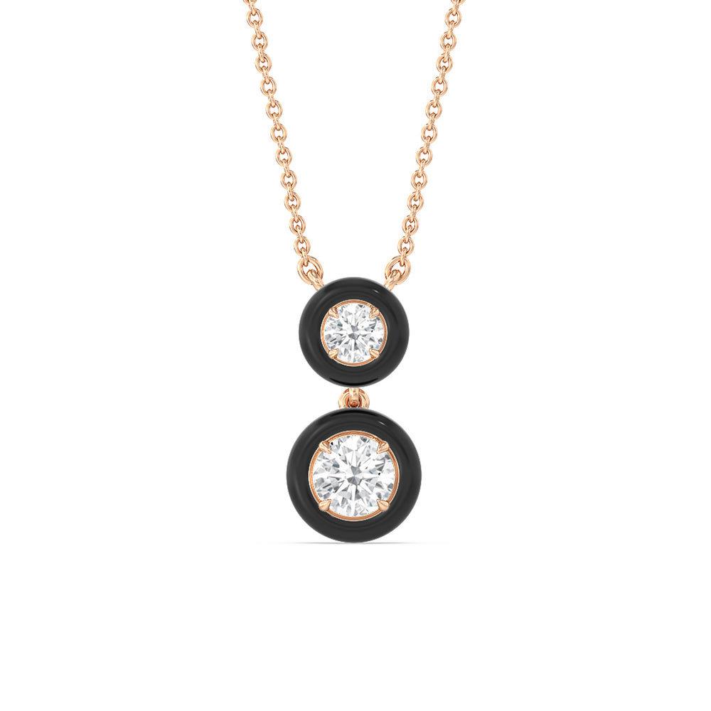 Double Diamond Drop Necklace in Ceramic with 14KT Rose Gold / Midnight / 1 1/2 Cut Diamond in 14KT Rose Gold / Midnight / 1 1/2 view 1
