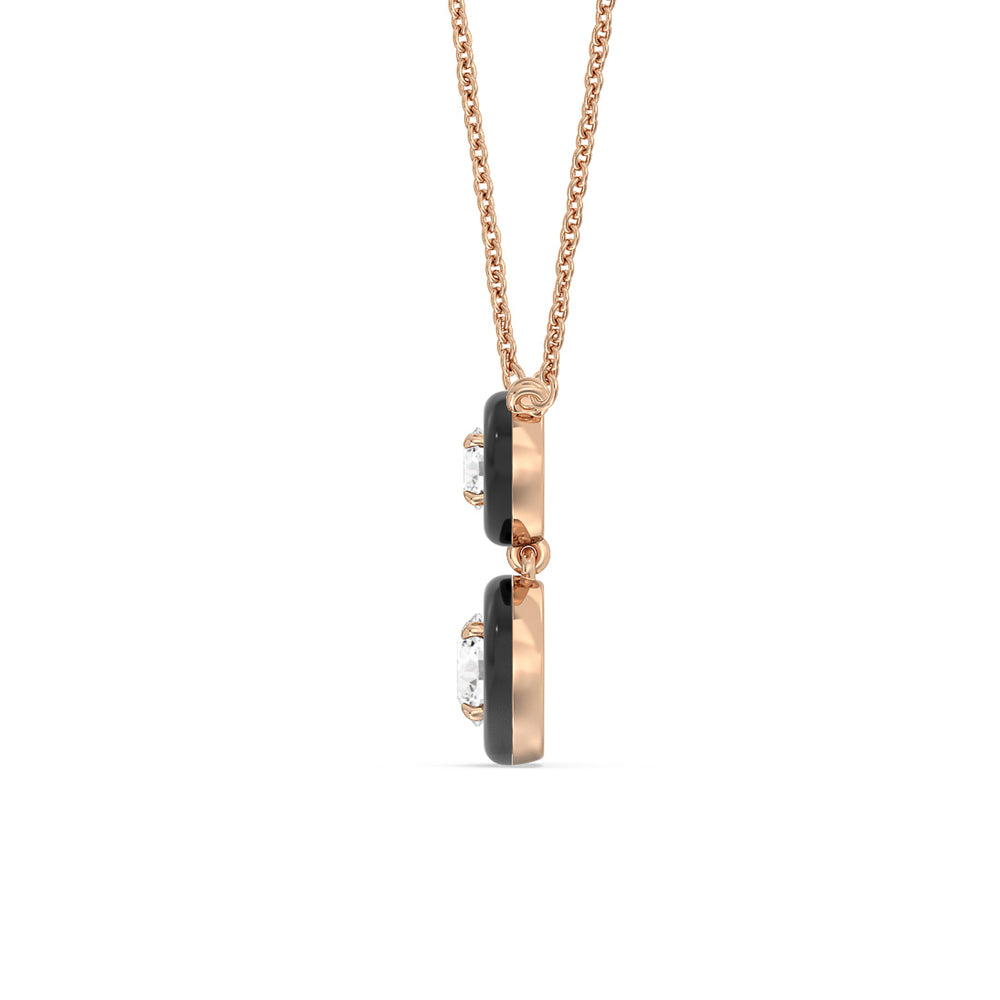 Double Diamond Drop Necklace in Ceramic with 14KT Rose Gold / Midnight / 1 1/2 Cut Diamond in 14KT Rose Gold / Midnight / 1 1/2 view 3
