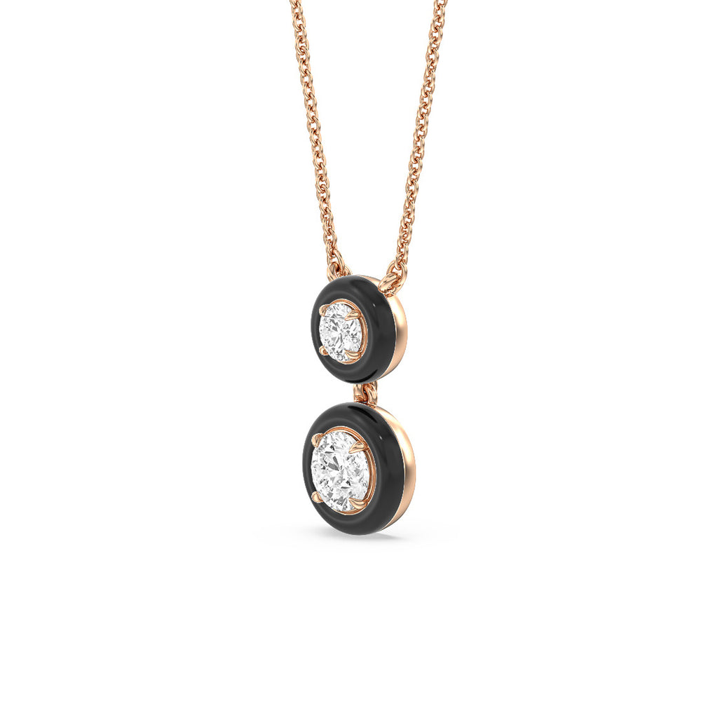 Double Diamond Drop Necklace in Ceramic with 14KT Rose Gold / Midnight / 1 1/2 Cut Diamond in 14KT Rose Gold / Midnight / 1 1/2 view 2
