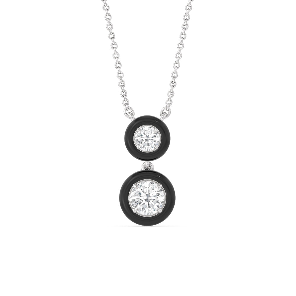 Double Diamond Drop Necklace in Ceramic with 14KT White Gold / Midnight / 1 1/2 Cut Diamond in 14KT White Gold / Midnight / 1 1/2 view 1
