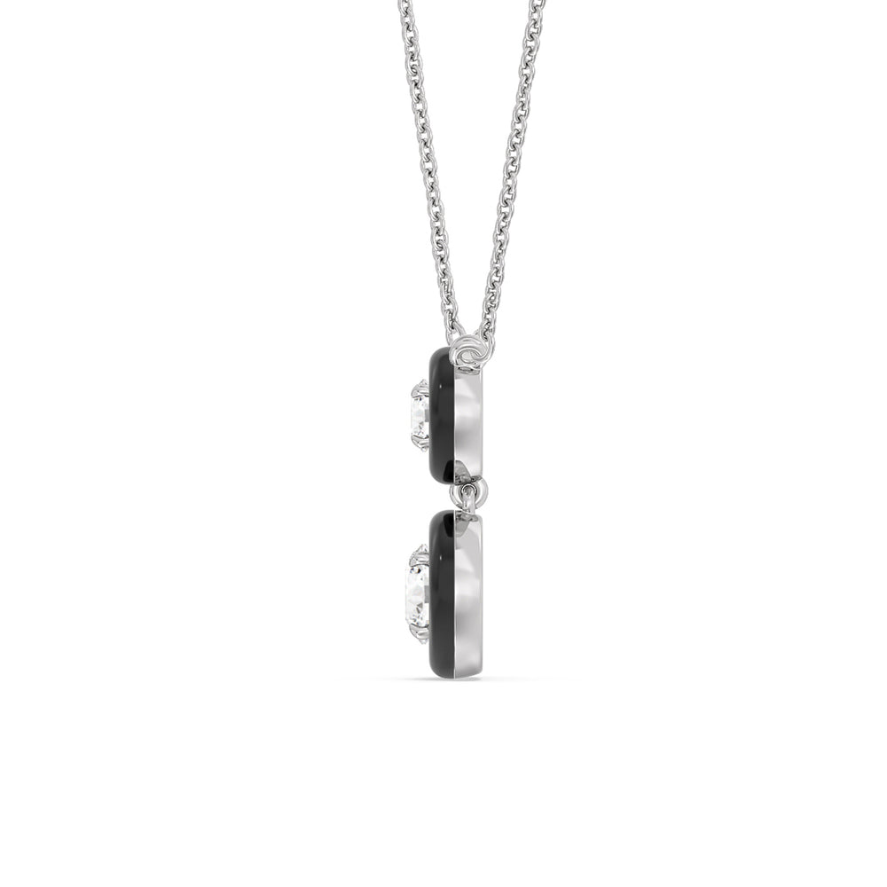 Double Diamond Drop Necklace in Ceramic with 14KT White Gold / Midnight / 1 1/2 Cut Diamond in 14KT White Gold / Midnight / 1 1/2 view 3
