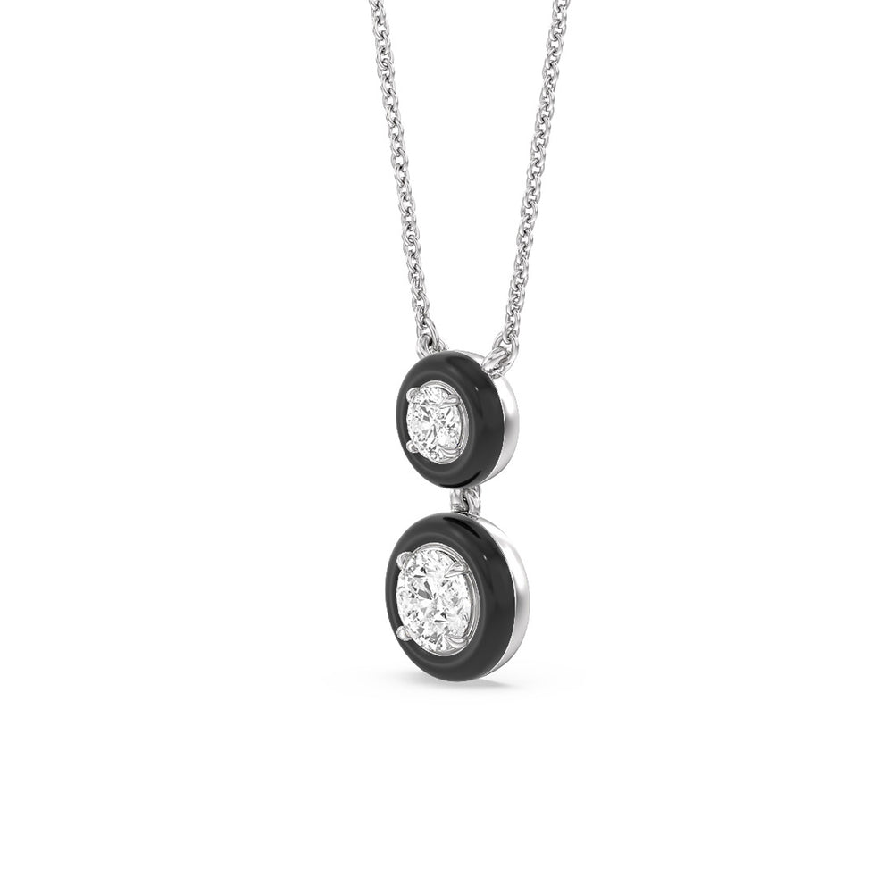 Double Diamond Drop Necklace in Ceramic with 14KT White Gold / Midnight / 1 1/2 Cut Diamond in 14KT White Gold / Midnight / 1 1/2 view 2
