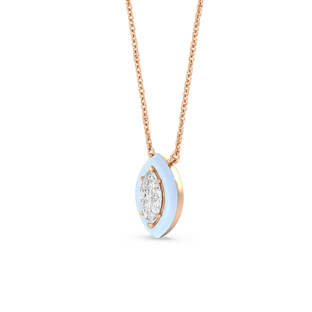 Classic Marquise Bezel Necklace in Ceramic with 14KT Rose Gold / Mist / 1 Cut Diamond in 14KT Rose Gold / Mist / 1 view 2

