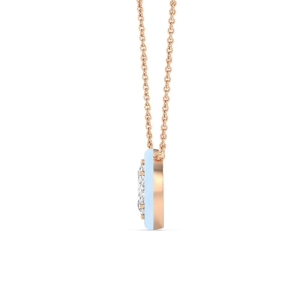 Classic Marquise Bezel Necklace in Ceramic with 14KT Rose Gold / Mist / 1 Cut Diamond in 14KT Rose Gold / Mist / 1 view 3

