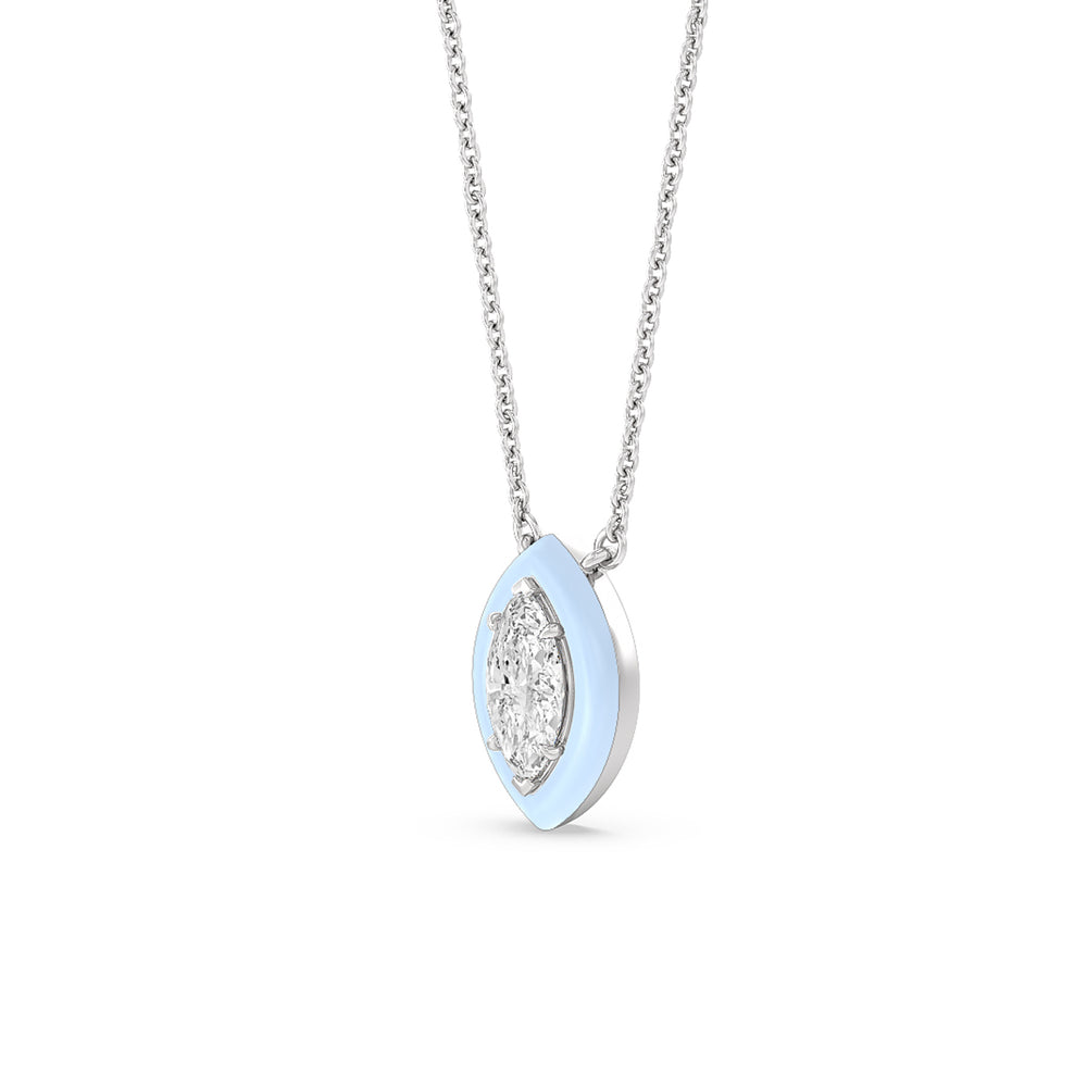 Classic Marquise Bezel Necklace in Ceramic with 14KT White Gold / Mist / 1 Cut Diamond in 14KT White Gold / Mist / 1 view 2
