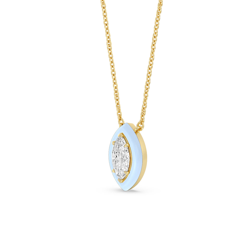 Classic Marquise Bezel Necklace in Ceramic with 14KT Yellow Gold / Mist / 1 Cut Diamond in 14KT Yellow Gold / Mist / 1 view 2
