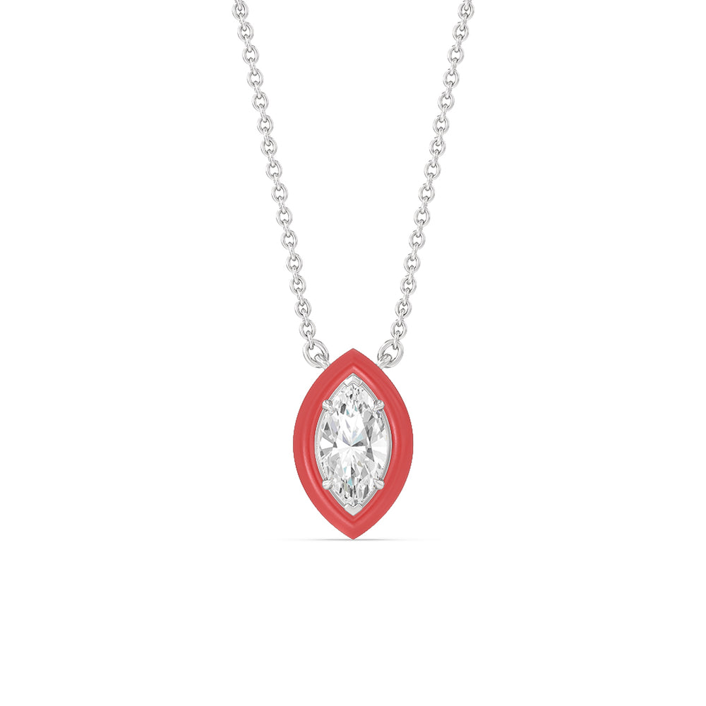 Classic Marquise Bezel Necklace in Ceramic with 14KT White Gold / Hibiscus / 1 Cut Diamond in 14KT White Gold / Hibiscus / 1 view 1
