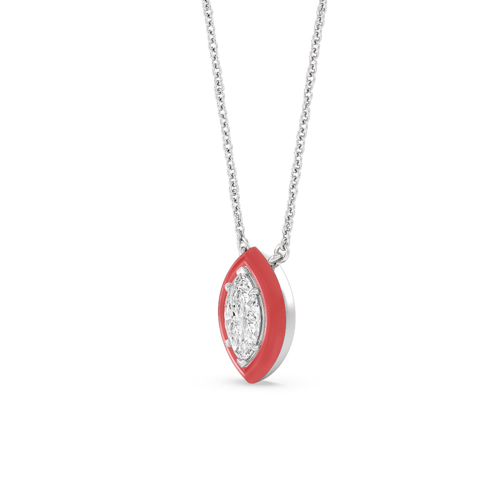 Classic Marquise Bezel Necklace in Ceramic with 14KT White Gold / Hibiscus / 1 Cut Diamond in 14KT White Gold / Hibiscus / 1 view 2
