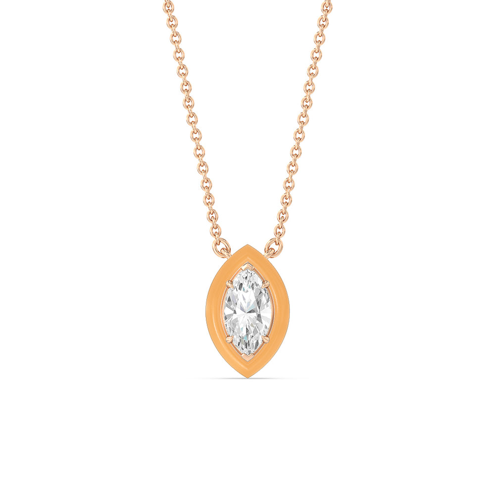 Classic Marquise Bezel Necklace in Ceramic with 14KT Rose Gold / Coral / 1 Cut Diamond in 14KT Rose Gold / Coral / 1 view 1
