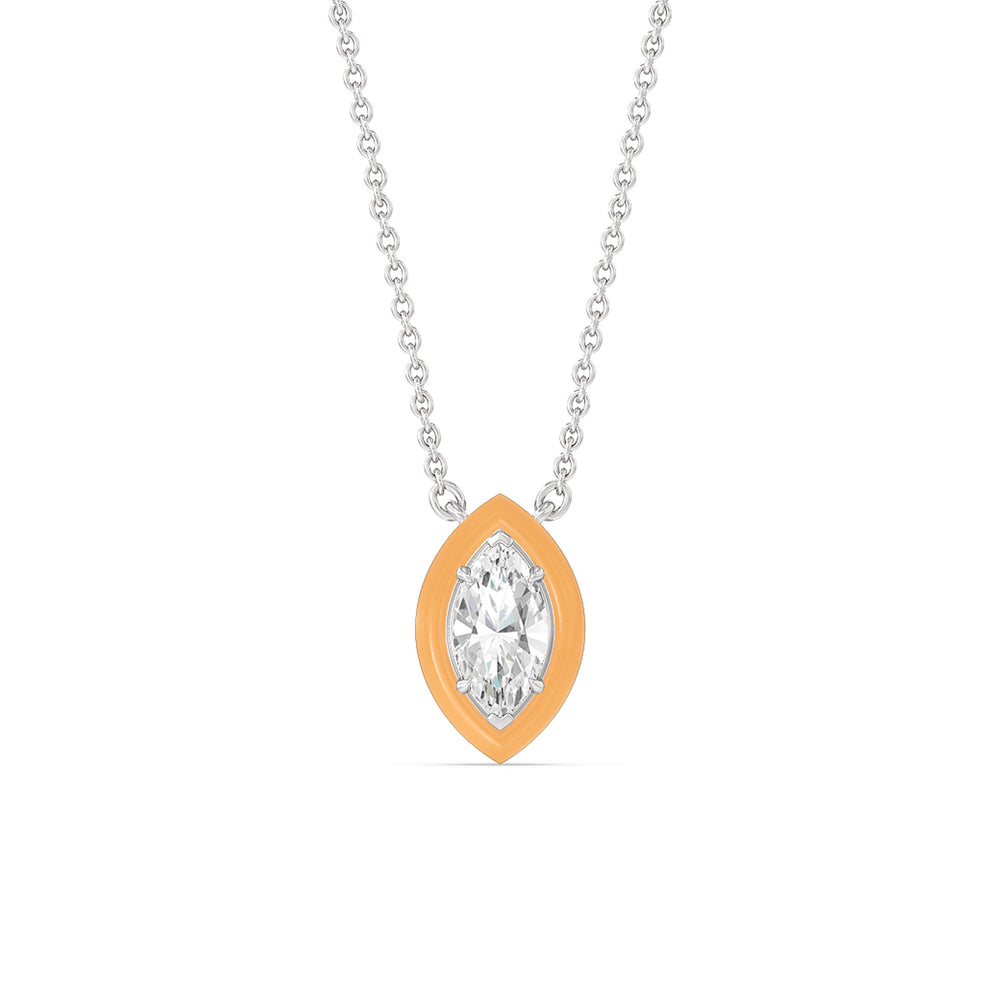 Classic Marquise Bezel Necklace in Ceramic with 14KT White Gold / Coral / 1 Cut Diamond in 14KT White Gold / Coral / 1 view 1
