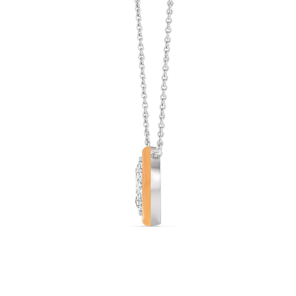 Classic Marquise Bezel Necklace in Ceramic with 14KT White Gold / Coral / 1 Cut Diamond in 14KT White Gold / Coral / 1 view 3
