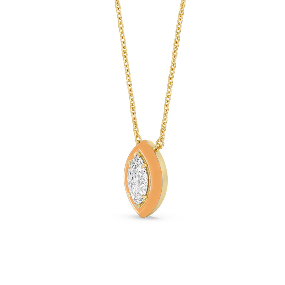 Classic Marquise Bezel Necklace in Ceramic with 14KT Yellow Gold / Coral / 1 Cut Diamond in 14KT Yellow Gold / Coral / 1 view 2
