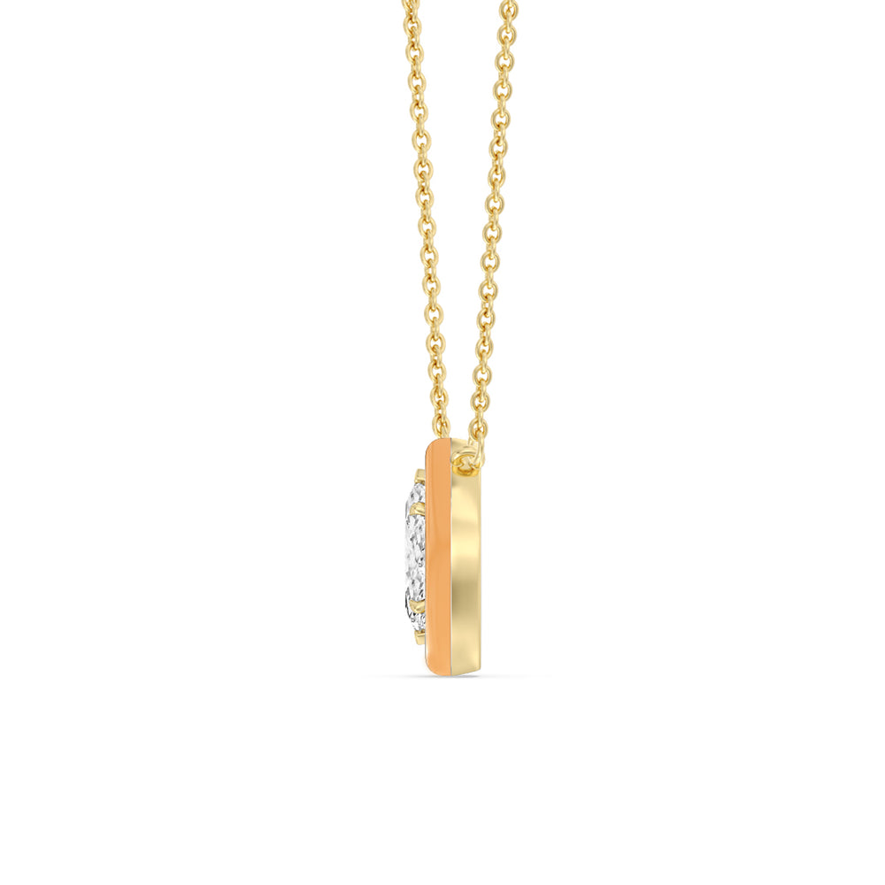 Classic Marquise Bezel Necklace in Ceramic with 14KT Yellow Gold / Coral / 1 Cut Diamond in 14KT Yellow Gold / Coral / 1 view 3
