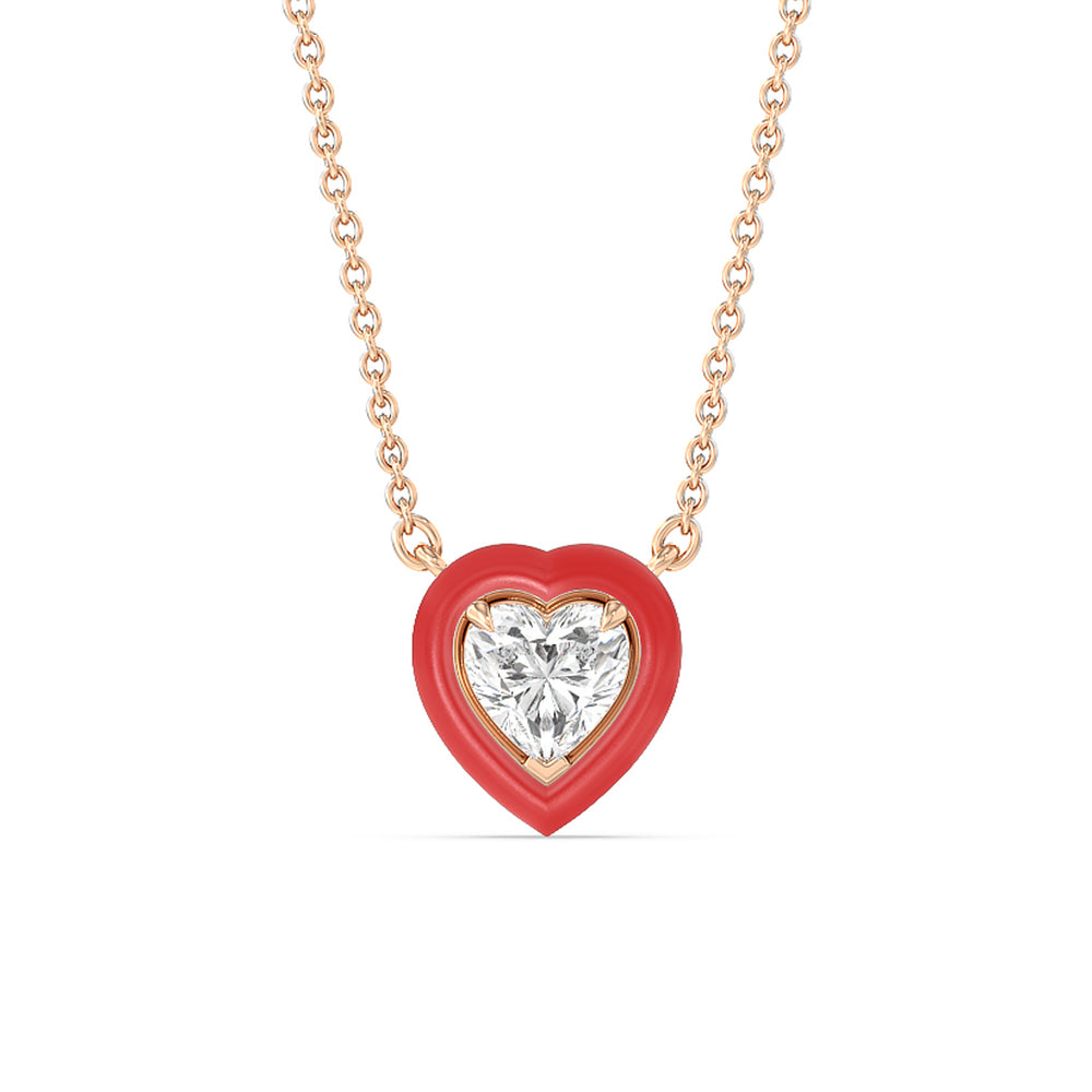 Classic Heart Bezel Necklace in Ceramic with 14KT Rose Gold / Hibiscus / 1 Cut Diamond in 14KT Rose Gold / Hibiscus / 1 view 1
