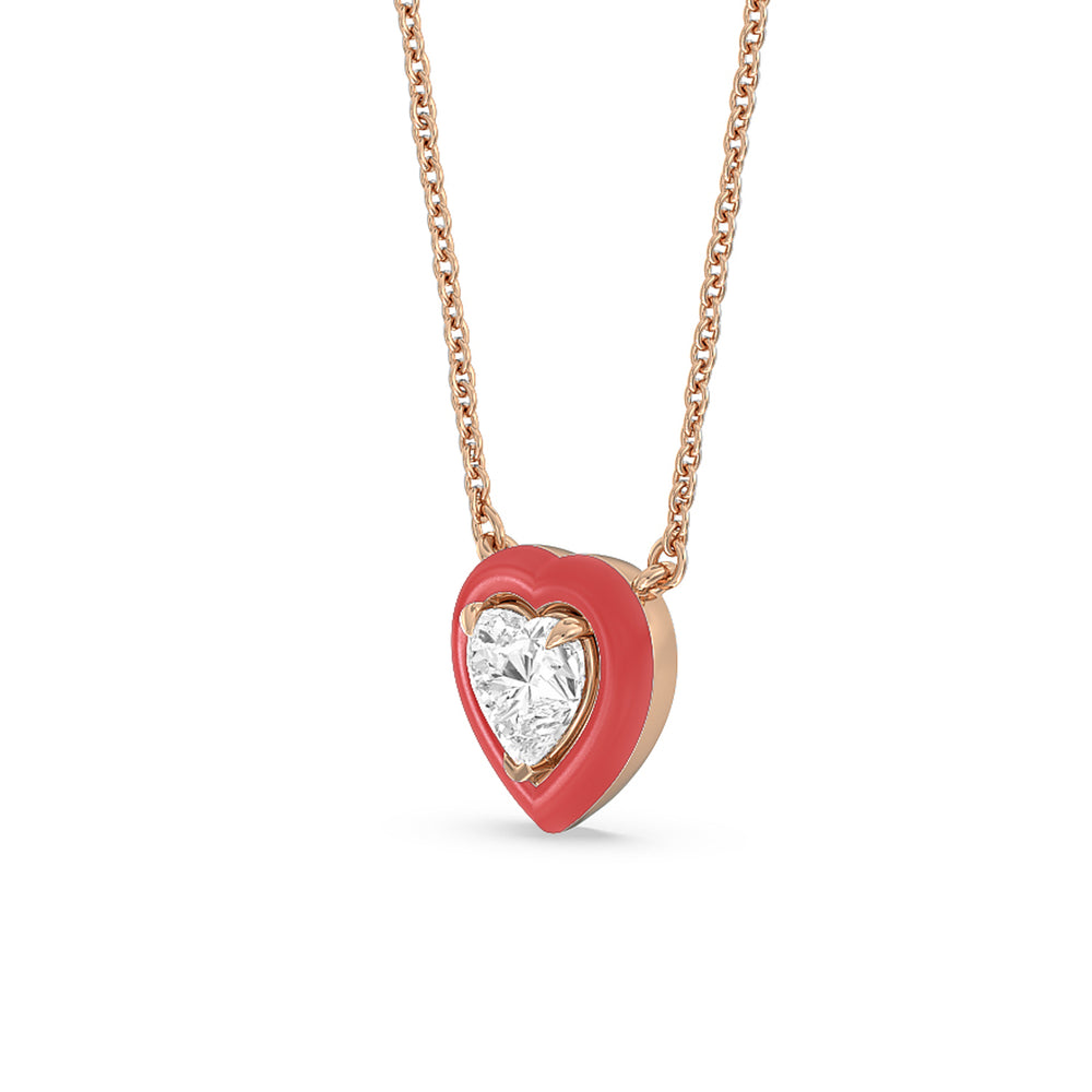 Classic Heart Bezel Necklace in Ceramic with 14KT Rose Gold / Hibiscus / 1 Cut Diamond in 14KT Rose Gold / Hibiscus / 1 view 2
