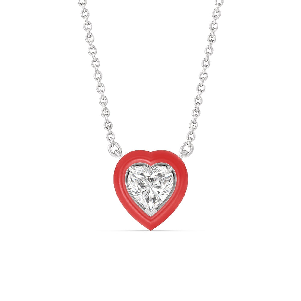 Classic Heart Bezel Necklace in Ceramic with Sterling Silver / Hibiscus / 1 Cut Diamond in 14KT Sterling Silver / Hibiscus / 1 view 1
