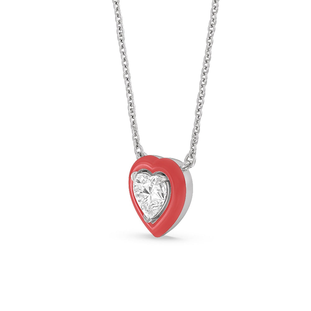 Classic Heart Bezel Necklace in Ceramic with Sterling Silver / Hibiscus / 1 Cut Diamond in 14KT Sterling Silver / Hibiscus / 1 view 3
