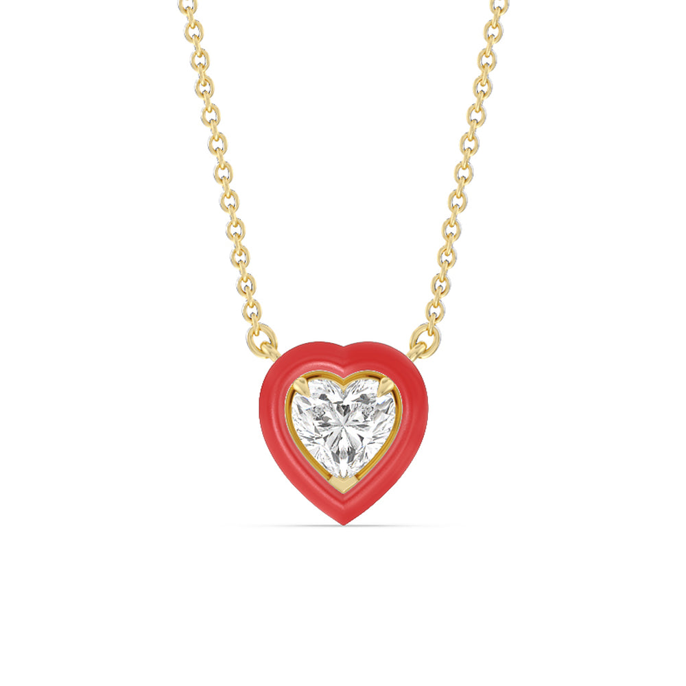 Classic Heart Bezel Necklace in Ceramic with 14KT Yellow Gold / Hibiscus / 1 Cut Diamond in 14KT Yellow Gold / Hibiscus / 1 view 1
