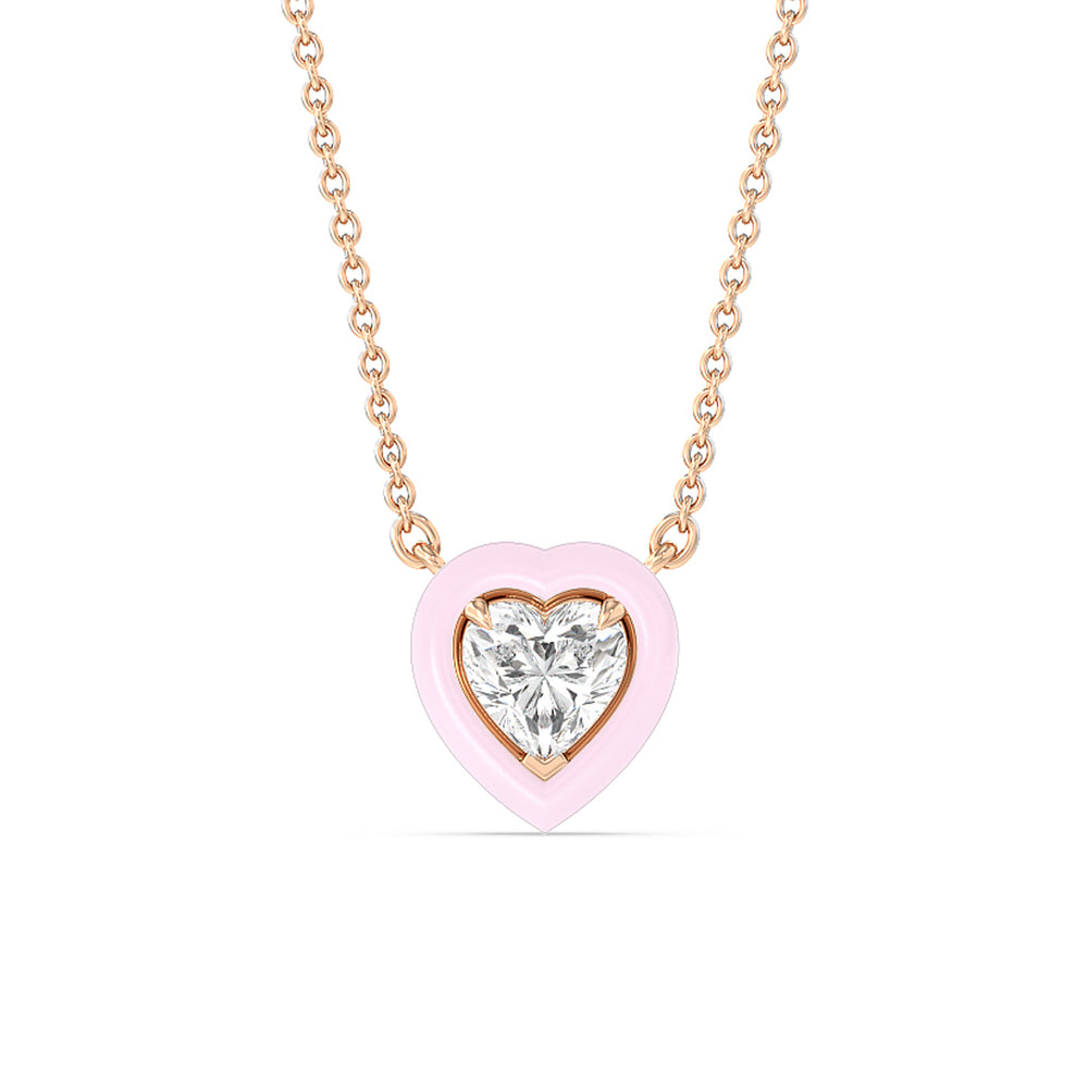 Classic Heart Bezel Necklace in Ceramic with 14KT Rose Gold / Lavender Rose / 1 Cut Diamond in 14KT Rose Gold / Lavender Rose / 1 view 1
