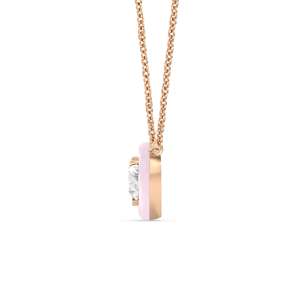 Classic Heart Bezel Necklace in Ceramic with 14KT Rose Gold / Lavender Rose / 1 Cut Diamond in 14KT Rose Gold / Lavender Rose / 1 view 3
