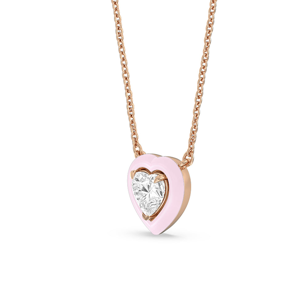 Classic Heart Bezel Necklace in Ceramic with 14KT Rose Gold / Lavender Rose / 1 Cut Diamond in 14KT Rose Gold / Lavender Rose / 1 view 2
