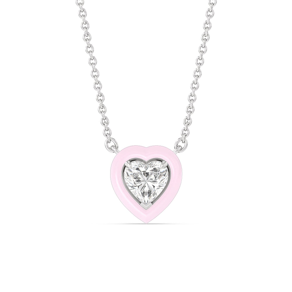 Classic Heart Bezel Necklace in Ceramic with Sterling Silver / Lavender Rose / 1 Cut Diamond in 14KT Sterling Silver / Lavender Rose / 1 view 1
