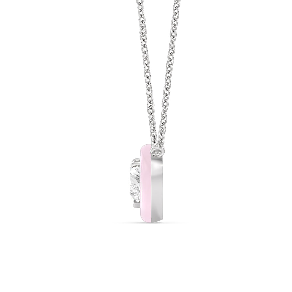 Classic Heart Bezel Necklace in Ceramic with 14KT White Gold / Lavender Rose / 1 Cut Diamond in 14KT White Gold / Lavender Rose / 1 view 2
